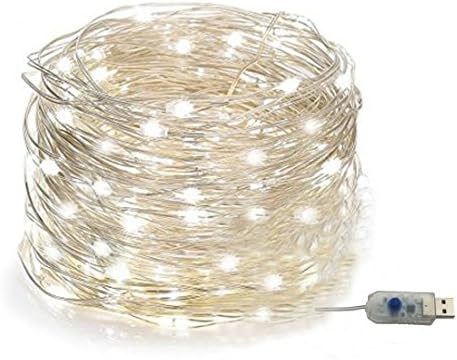 Mscrosmi 33FT 100 LED 8 modes Waterproof USB Copper wire String Light, Lighting for Gardens, Patios, Homes, Parties, Homes, Dancing, Christmas Decorative and more.(White)