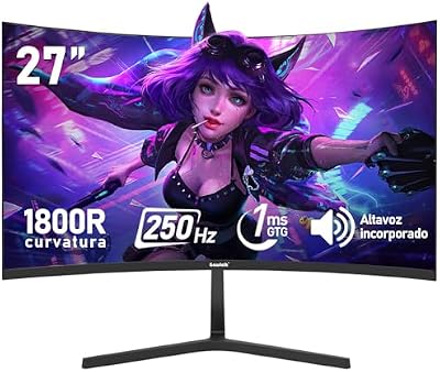 Panel de 27 Pulgadas, Monitor de computadora Curvo Gaming 1800R 250Hz, FHD 1080p 1ms, Freesync, 98% sRGB, Altavoces Integrados, HDMI 2.0, DisplayPort, Compatible con Montaje en Pared - Negro