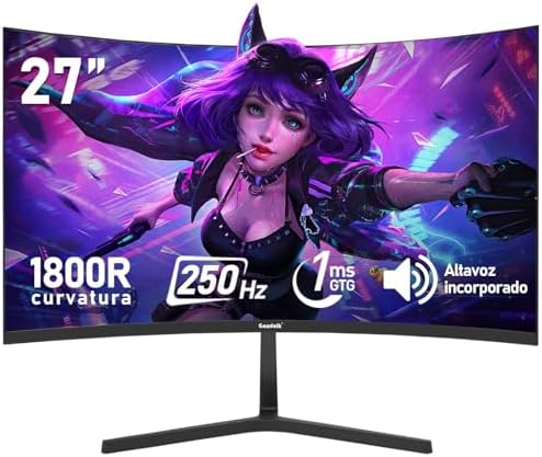 Panel de 27 Pulgadas, Monitor de computadora Curvo Gaming 1800R 250Hz, FHD 1080p 1ms, Freesync, 98% sRGB, Altavoces Integrados, HDMI 2.0, DisplayPort, Compatible con Montaje en Pared - Negro