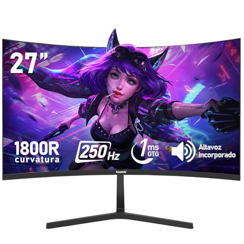 Panel de 27 Pulgadas, Monitor de computadora Curvo Gaming 1800R 250Hz, FHD 1080p 1ms, Freesync, 98% sRGB, Altavoces Integrados, HDMI 2.0, DisplayPort, Compatible con Montaje en Pared - Negro