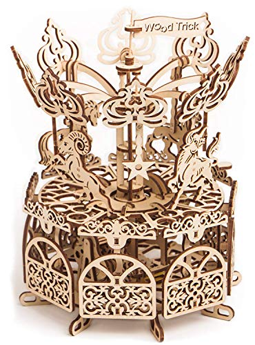 Wood Trick Wooden Carousel Horse Toy, Merry-Go-Round Model - 3D Wooden Puzzle for Adults and Kids