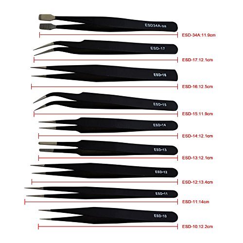 9 Piece ESD Tweezers Tools Kit, Beaulinks Precision Anti-Static Non-Magnetic Tweezers for Beauty,Nail Art,Jewelry-Making Watches,Medical,Electronics, Laboratory Work