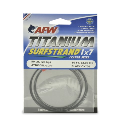 American Fishing Wire Titanium Surfstrand Bare 1x7 Titanium Leader Wire, Black, 50 Pound Test, 10 Feet