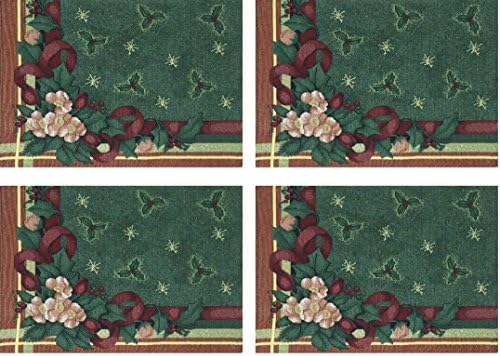 Manual Festive Holiday Rose of Sharon Lined Tapestry Placemats TFESTP 18x12.5" Set of 4