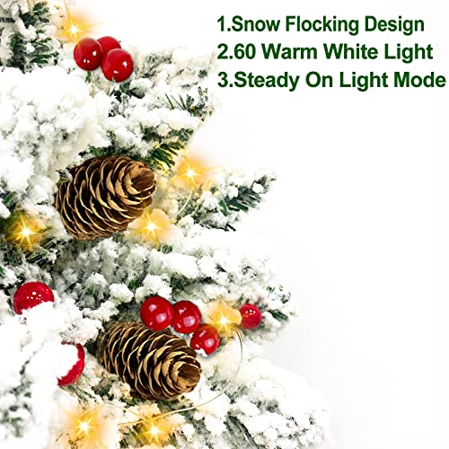 TURNMEON 26" Tabletop Christmas Tree with 60 Lights Timer, Snow Flocked
