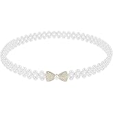 Elerevyo Women's Pearl Belt Crystal Rhinestone Retro Elastic Thin Waist Belt for Wedding Dress