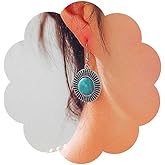 Iaceble Boho Round Turquoise Dangle Earrings Tribal Turquoise Earrings Silver Turquoise Tibetan Earrings Ethnic Turquoise Drop Earrings Blue Stone Earrings Jewelry for Women