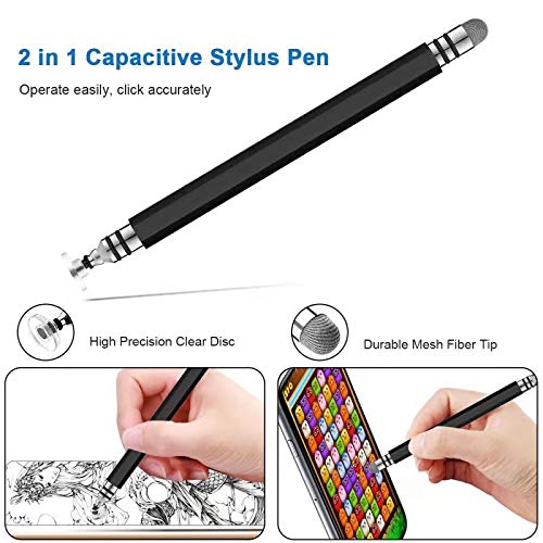 Stylus Pen, UROPHYLLA Precision Fine Point Stylus Touchscreen Pen, Capacitive Stylus Pens for iPad, iPhone, Tablet, Laptops, Android and Other Touch Screens with 4 Discs and 3 Fiber Tips (Black/Black)