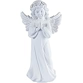Brizoria White Praying & Ribbon Angel Resin Statues - Handmade Indoor/Outdoor Home Decor, Tabletop Ornament, Ideal Blessing Gift for Mom, Dad & Friends, 11.2"