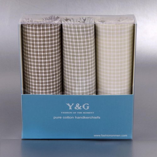 YEA0201 Checkered 3 Piece In Gift Pack Y&G Mens Hankies - Brown,Beige,Olive Drab