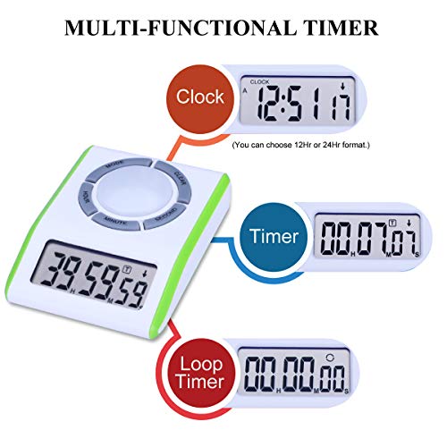 AIMILAR Digital Countdown Repeat Cycle Timer - Count Up Down Loop Timer Clock for Kitchen Cooking Kids Games Students Teacher (Green) - Thumbnail 2