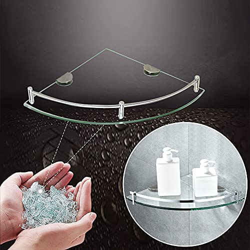 Corner Shower Shelves, 2 Pack Glass Shelf Basket Shampoo Holder Organizer Glass 304 Stainless Steel Wall Mount Cosmetic Storage Rack Bathroom