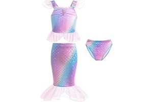Dressy Daisy Toddler Little Girls Princess Mermaid Costume Dress 3 Pieces Set Bathing Suit Swimsuit Swimwear Tankini Size 2-9