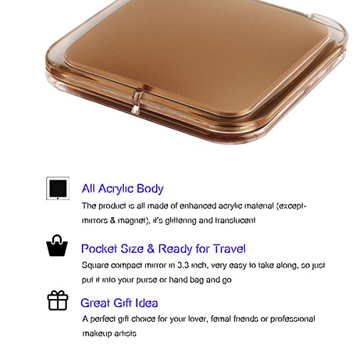 OMIRO Folding Compact Mirror, 1X/10X Magnification 3½” Pocket Size Square Hand Mirror for Travel Makeup (Gold)