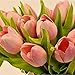 Tulip Pink 10 Pcs SOLEDI PU Real-touch Artificial Flowers for Bridal Bouquet Wedding Living Room Table Home Garden Decoration