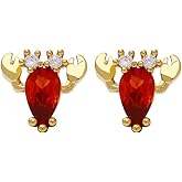 Dainty Crab Lobster Stud Earrings Red Cubic Zirconia 18K Gold Plated Tiny Cute Ocean Animals Earrings for Women