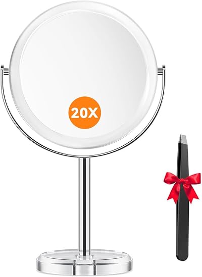 Auxmir 20X Magnifying Vanity Mirror with Tweezers 6.8in Double‑Sided 360°