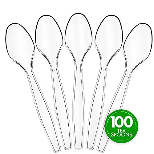 Plasticpro Disposable Clear Plastic Tea Spoons Heavyweight 100 Count