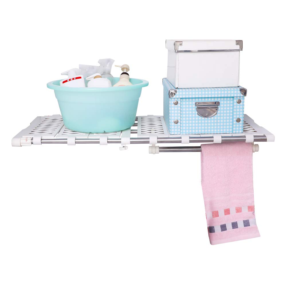 BAOYOUNI Adjustable Closet Shelf Extension Rod Clothes Storage Rack Organizer Hanger DIY Dividers Space Savers with 6 Mesh Spacers and 1 Hanging Rod, 21.65-35.43 IN