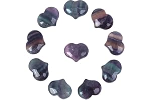 Justinstones Natural Rainbow Fluorite Gemstone Healing Crystal 1 inch Mini Puffy Heart Pocket Stone Iron Gift Box (Pack of 10)