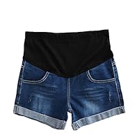 Helen-sky Women Maternity Jeans Shorts Pregnant Denim Cotton Short Pants Summer Care Belly Shorts Dark Blue (XL, Blue)