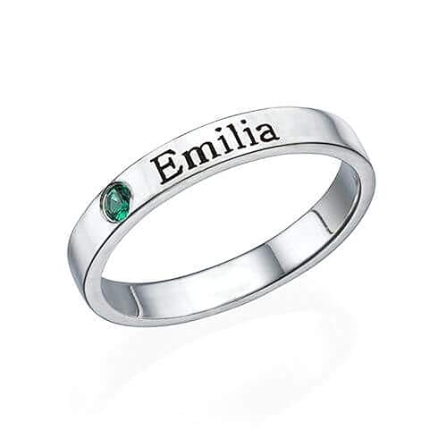 Stackable Ring Personalized Name Engraved With Stone for Women Girls