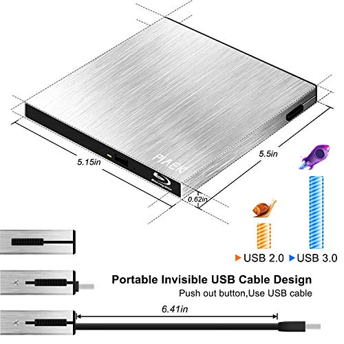 External Blu Ray DVD Drive Burner 4K 3D, Portable Ultra Slim USB 3.0 Bluray BD CD DVD Burner Player Writer Reader Disk for PC Mac OS, Windows 7/8/10,Linxus, Laptop