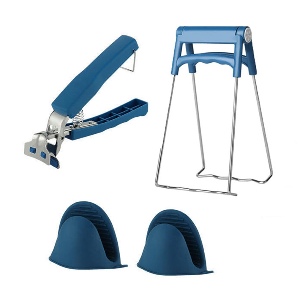 katmerio Stainless Steel Bowl Clip, Set of 4 with Non-Slip Silicone Handle, Blue