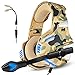 Gaming Headset with Mic for PS4 Xbox One Controller PC Nintendo Switch Tablet Smartphone, camouflage Stereo Over Ear Headphones Bass Surround Noise Canceling Microphone LED Light Soft Memory Earmuffs