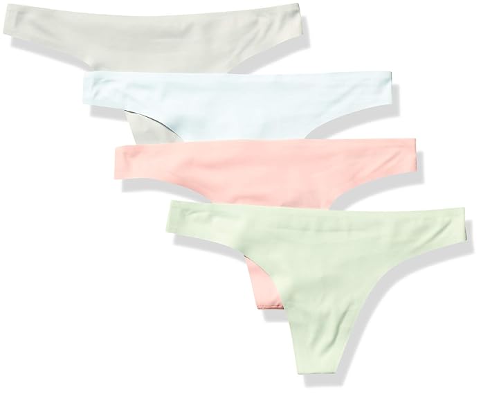 Amazon Essentials Women's 4-Pack Seamless Bonded Stretch Thong Panty, Cool, S