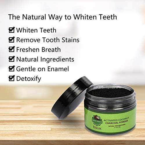 Activated Charcoal Powder, ESSLUX Natural Coconut Charcoal Teeth Whitening Powder, Organic Teeth Whitener, for Teeth Stain Removal, FDA Approved - Mint Flavor