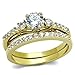 Lanyjewelry 0.6 Carat Round Cut CZ Women's Gold IP Stainless Steel Engagement Ring Set- Size 5