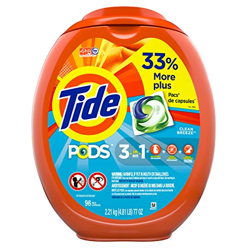 Tide PODS Laundry Detergent Liquid Pacs, Clean Breeze Scent, HE Compatible, 96 Count (Packaging May Vary)