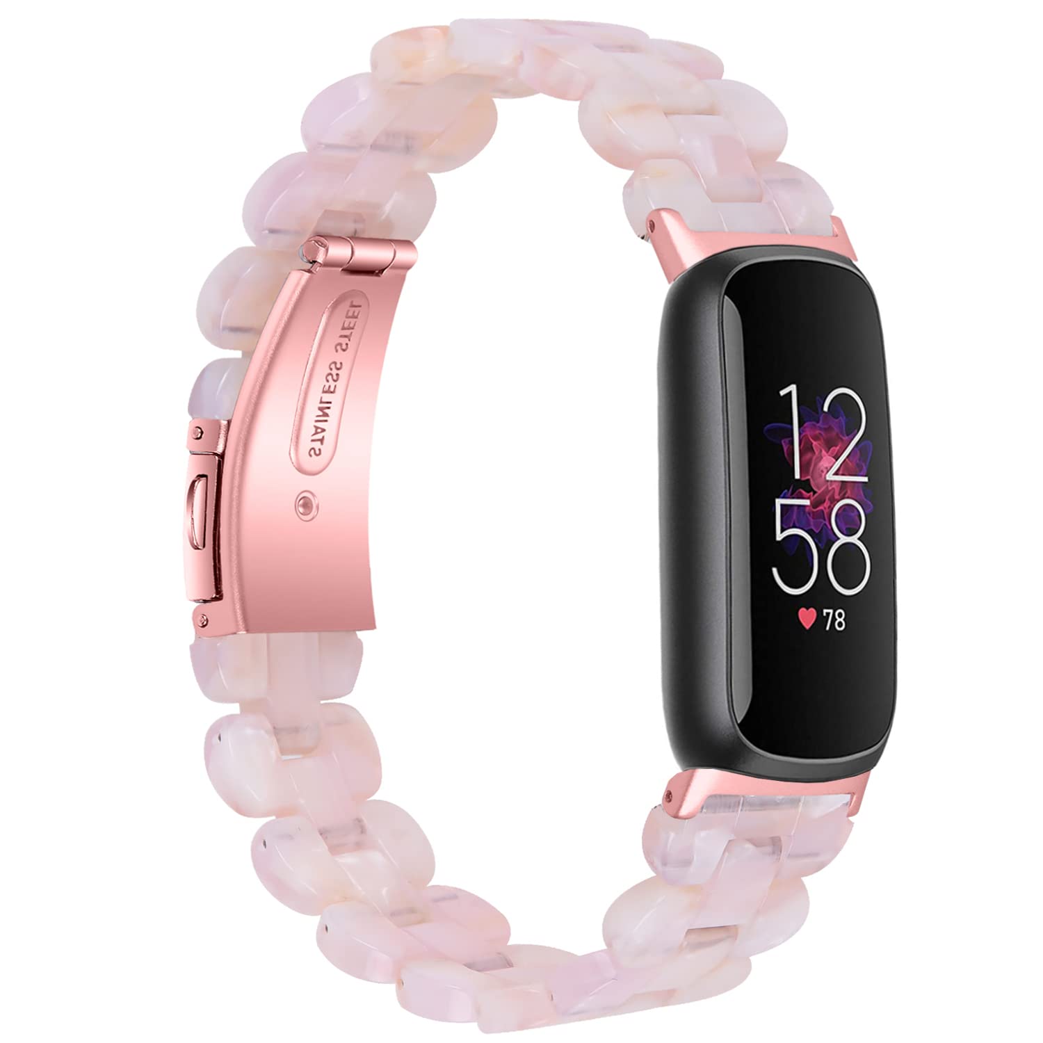 Wongeto Compatible with Fitbit Luxe/Luxe SE Straps for Women Girls, Resin Wristband Strap with Stainless Steel Buckle Replacement Bands for Fitbit Luxe accssorises (Oval-Pink)