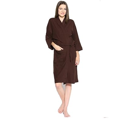 FEELBLUE Terrycloth Bathrobe for Women (Brown, Full Size)