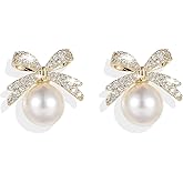 Bow Earrings for Women Pink Black Rhinestone Pearl Bow Dangle Earrings Cute Ribbon Bowknot Stud Earring Christmas Outfits Jewelry Accessories