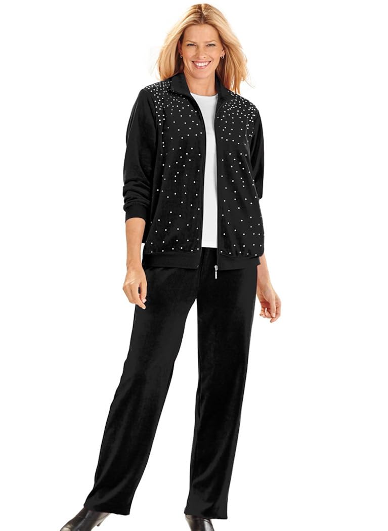 AmeriMark Womens Velour Pantset with Rhinstone Zip Jacket and Lounge Pants