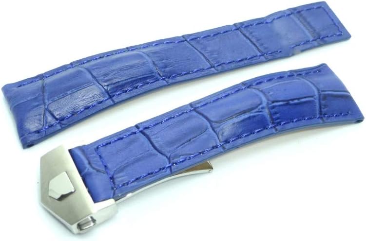 22mm Blue Genuine Leather Watch Band Strap for Tag Heuer Monaco