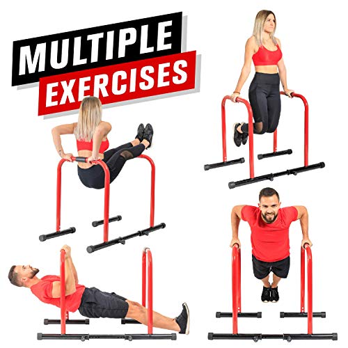 GoBeast Dip Stand with 3 Resistance Bands and Stability Bar , Adjustable Height and Width, Easy Release Locking Pin, Max User Weight 330lbs / 150 kilograms
