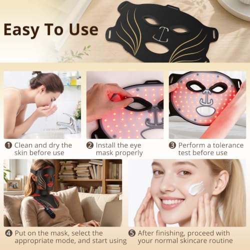 Aimilove LED Light Therapy Mask for Face & Neck,4 Light Modes Red Blue Infrared & Mixed Light, 850nm Infrared Light, Soft Silicone LED Face Mask, Portable Home Skin Care Device for Wrinkles & Acne