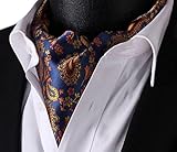 Lingswallow Blue Orange Floral Men 100% Silk Cravat Ties Jacquard Woven Ascot