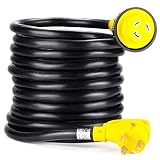 ClearMax 10AWG 25' Marine Power Cord Extension Cord with 30 AMP Power Grip Male Standard Plug and 30 AMP Female Locking Connector for Boat to Shore/RV - (Black/Yellow)