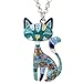 BONSNY Statement Enamel Alloy Chain Cat Necklaces Pendant Original Design For Women (Blue)