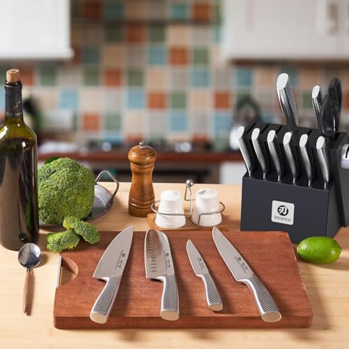 imarku Knife Block with Knife, 14 Pieces, Sharp Japanese High-Quality Knife Set, Chef's Knife, Kitchen Knife Set with Block Sharpener and Scissors for Household and Professionals, Black