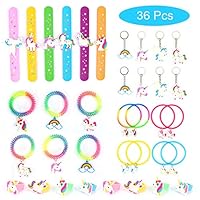 EsOfficce Unicorn Party Favors,36 Pack Bulk Keychains, Bracelets, Rings, Wristband, Handband for Kids Gifts, Unicorn Theme Birthday Party Supplies