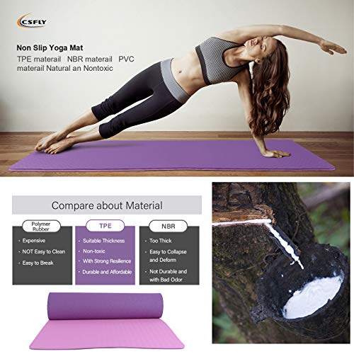 CSFLY Yoga Mat, Premium Non-Slip Exercise Mat with Carry Strap, Multi Purpose Eco Friendly Fitness Gym Mat for Yoga, Pilates, Floor Exercises, Sit-Ups, Stretching and Gymnastics 183 x 61 x 0.6CM Pink