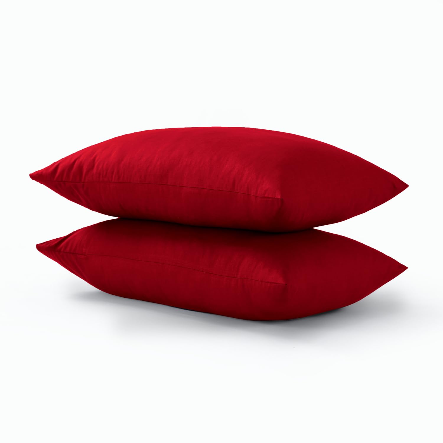 CHARKHAH Pair of Polycotton Standard Housewife Oxford Pillowcases and 100% Cotton Flannel Jersey Pillow Covers Protectors Dyed in Trendy Colors, Size 50 cm x 75 cm (Housewife Pack of 2, Red)