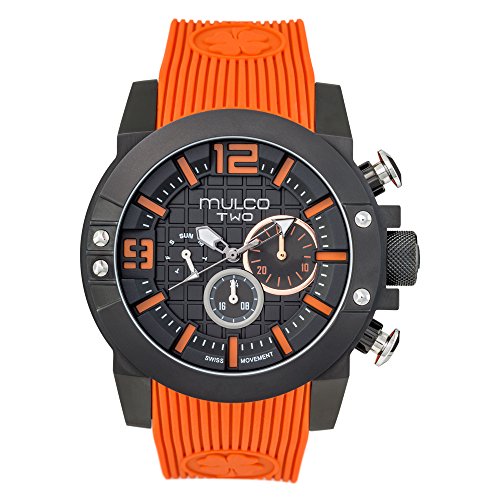 Mulco M10 104 Swiss Quartz Chronograph Movement Men's Watch | Premium Analog Display with Rose Gold Accents | Silicone Watch Band | Water Resistant Stainless Steel Watch (Orange)