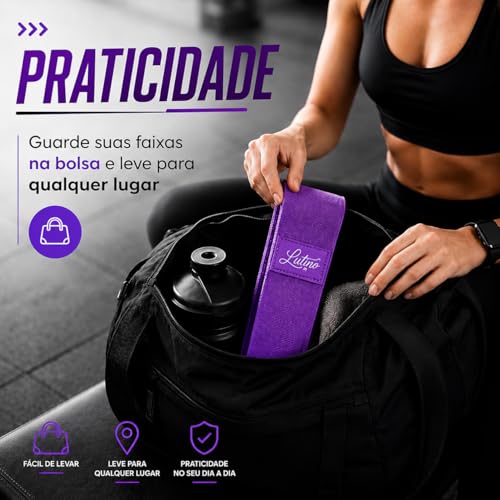 Kit 3 Faixas Elásticas Hip Band Premium | Antideslizantes e Não Enrolam | Potencialize seus Treinos | Bolsa + Guia de Exercícios e Cardápios Completos