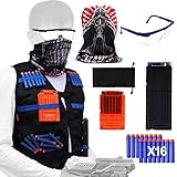 Tactical Vest Kit for Nerf Guns N-Strike Elite Series with 16pcs Blue Darts + Protective Goggles Glasses + 5-darts 11-Darts Quick Reload Clip + Face Tube Mask + Small Pendant GFU